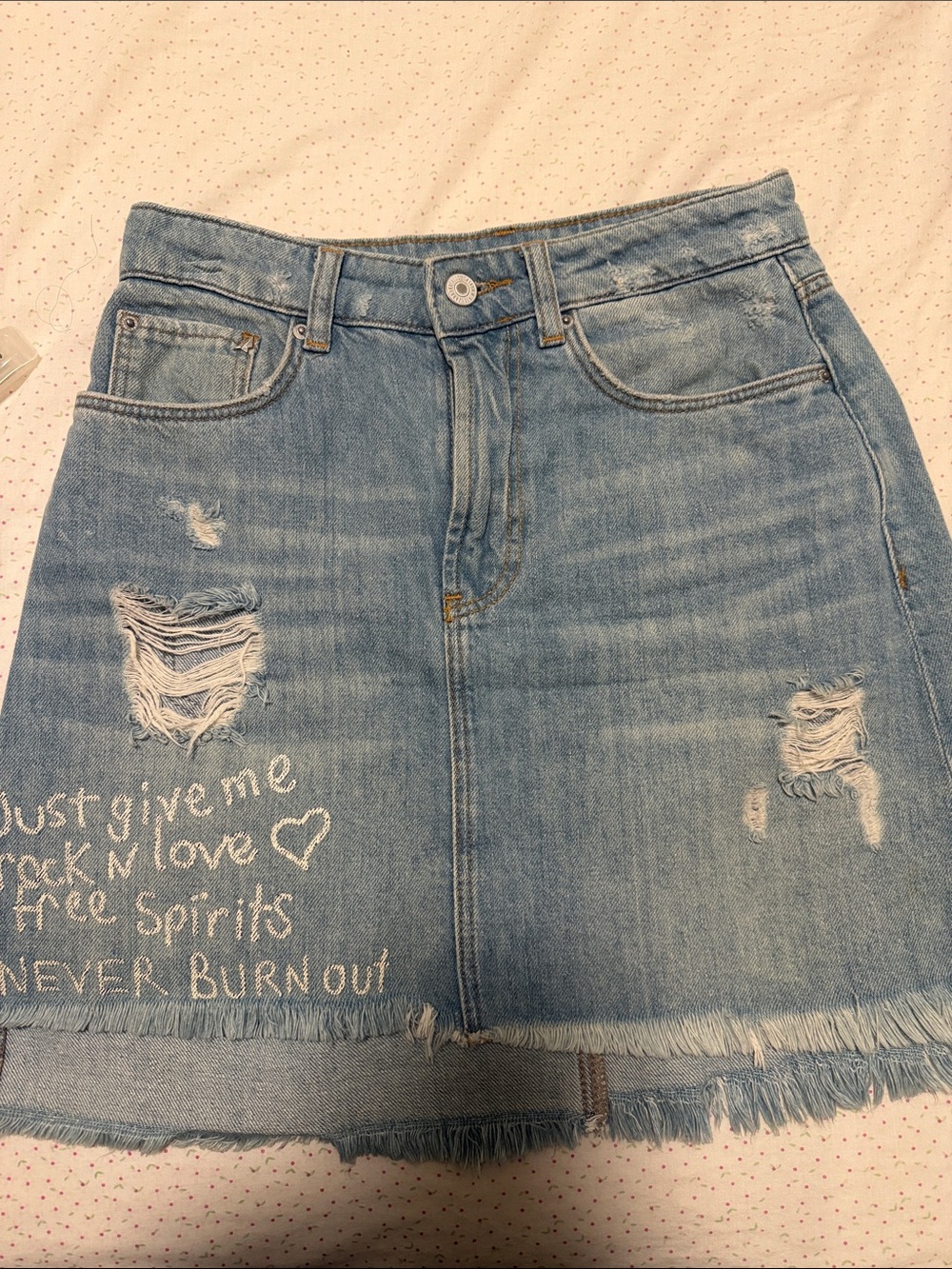 Zara Light Blue Distressed Denim Mini Skirt